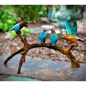 Four Colorful Hummingbirds Table-top Bronze Statue