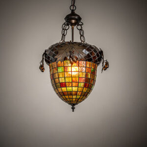 14" Wide Acorn & Oak Leaf Inverted Pendant