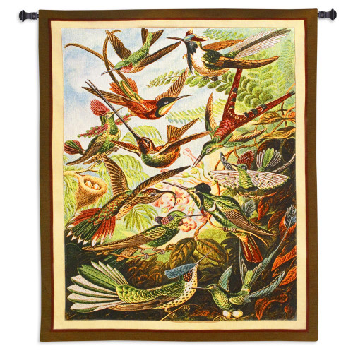 Exotic Jamaican Streamertail Hummingbirds Vibrant Nature Scene - Woven Tapestry Wall Art Hanging 62x43
