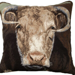 Farm and Ranch Needlepoint Down Throw Pillow – Ralph The Bull