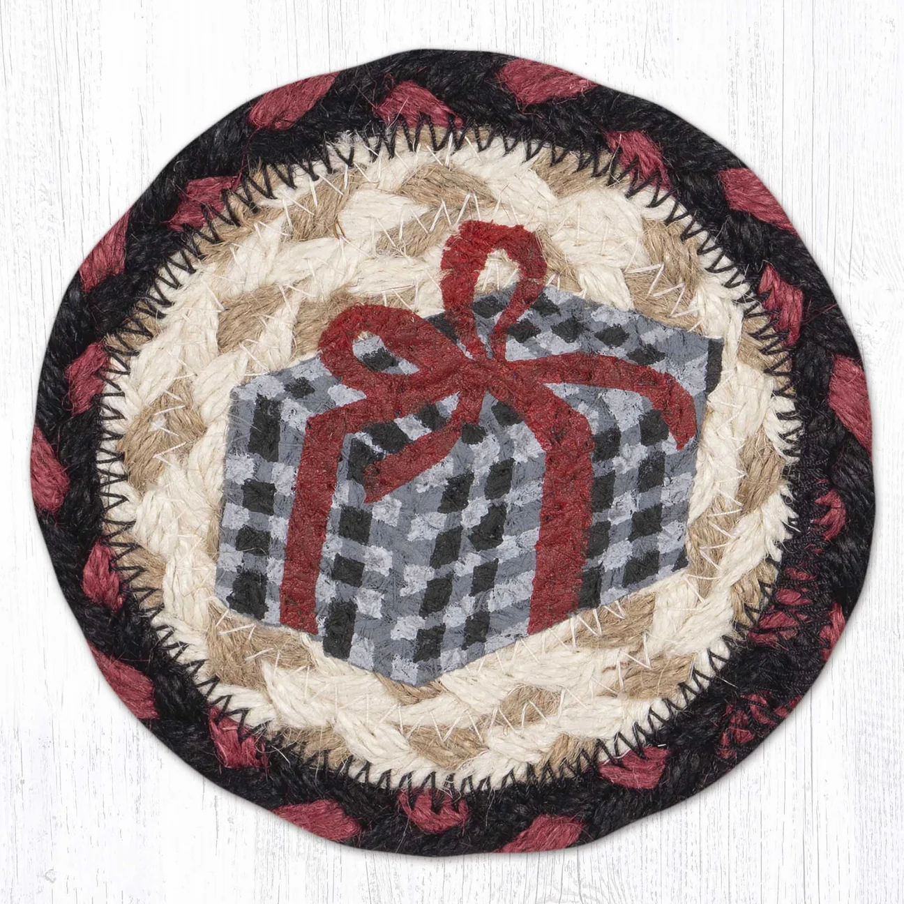 Round Hand Stenciled Coaster with Holiday Gatherings Design (Pack of 2)