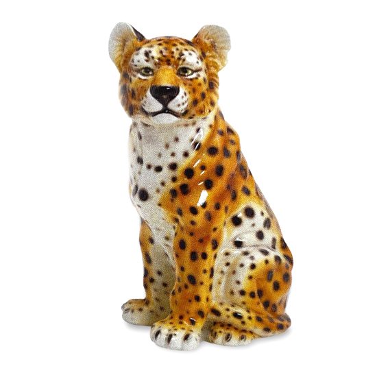 Authentic Italian Ceramic Sitting Cheetah Sculpture