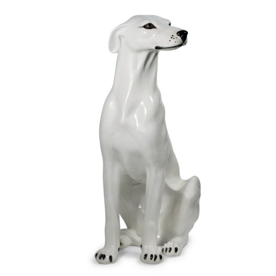 Authentic Italian Ceramic White Greyhound Dog Sculpture