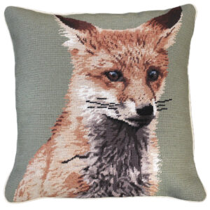 Wildlife Inspired Needlepoint Down Throw Pillow – Sitting Fox