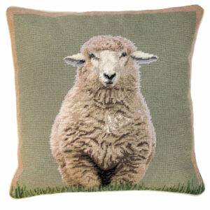 Farm and Ranch Needlepoint Down Throw Pillow – Sheep Standing
