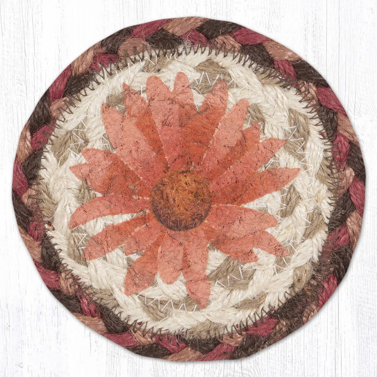 Round Hand Stenciled Coaster with Garden Joy Design (Pack of 2)