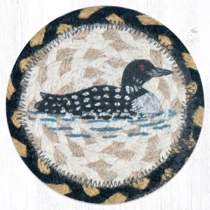 Round Hand Stenciled Coaster with Loon Design (Pack of 2)