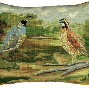 Eastern and Western Quail Needlepoint Down Throw Pillow – Quails in the Woods