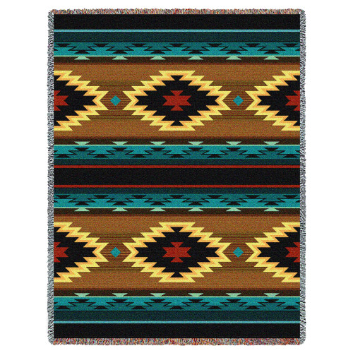Anatolia - Southwest Native American Inspired Tribal Camp Cotton Woven Blanket Throw – Made in the USA (72×54)