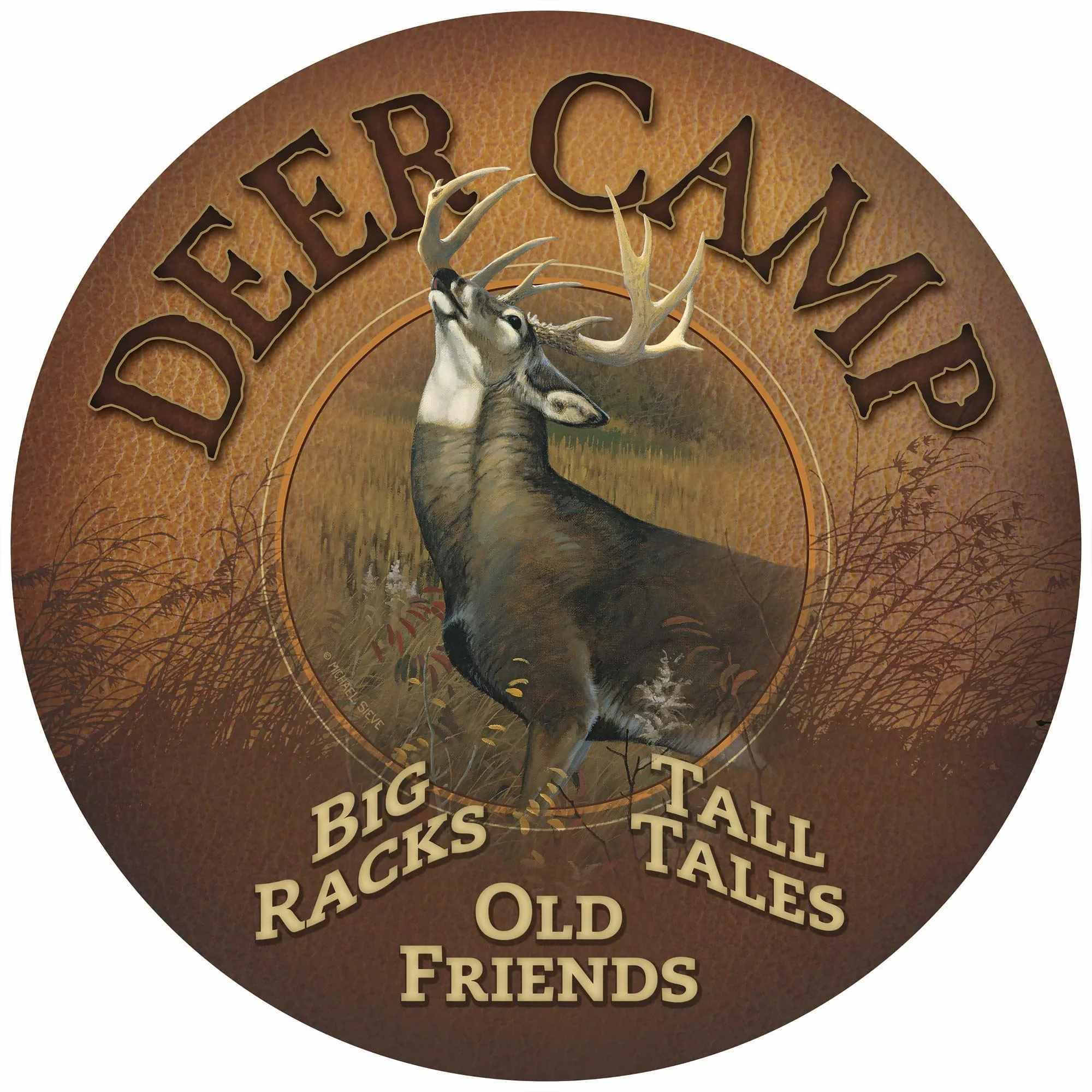Deer Camp - 12" Round Wood Sign