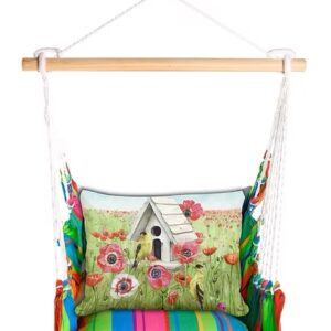 4-Piece Swing Set Le Jardin Nouveau w/ Yellow Birds and Poppy Field Pillow