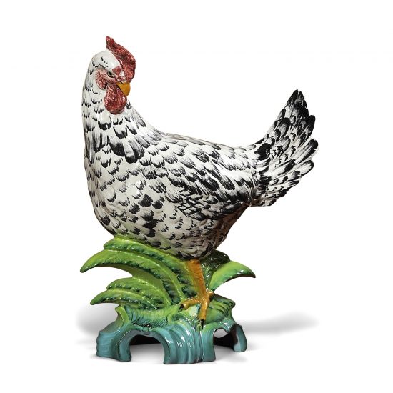 Authentic Italian Ceramic Black and White Hen Sculpture
