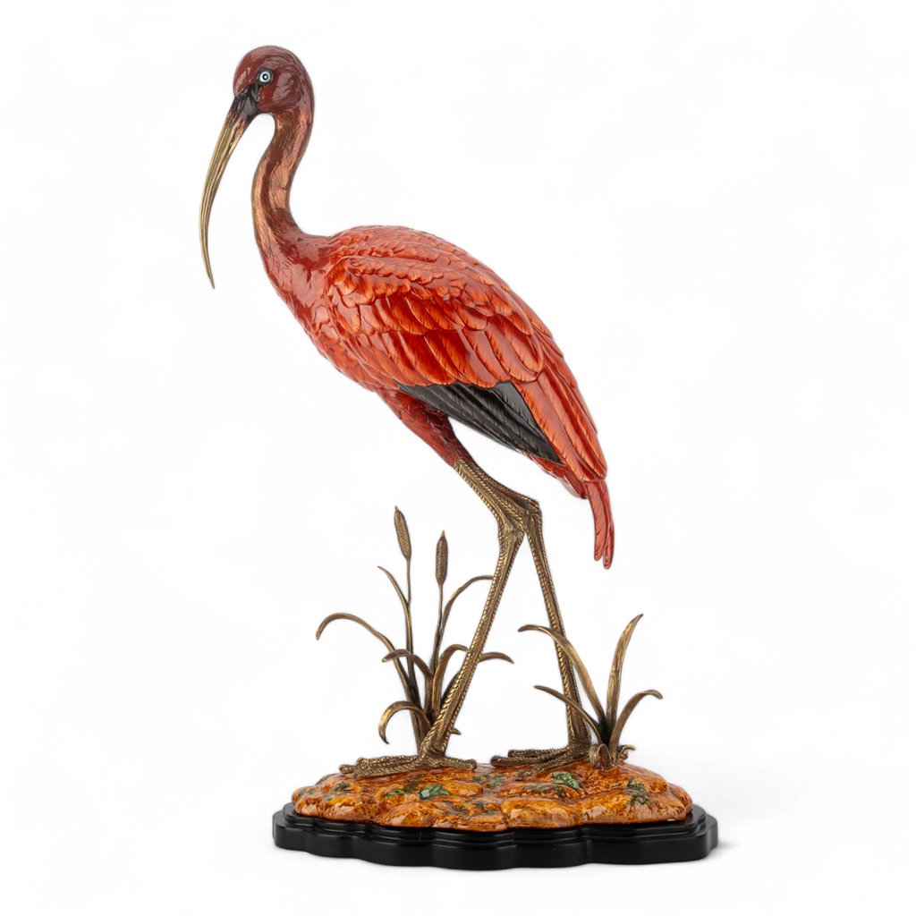 Porcelain Scarlet Ibis Bird Figurine with Bronze Ormolu