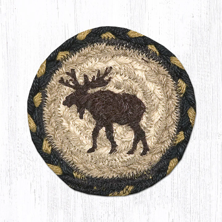 5" Round Hand Stenciled Coaster with Moose Design (Pack of 2)