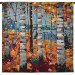 Impressionistic Warm Autumn Birch Landscape – Woven Tapestry Wall Art Hanging 44x44
