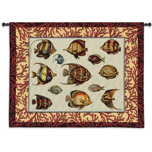 Exotic Tropical Fish with Red Reef Border - Woven Tapestry Wall Art Hanging 53x42