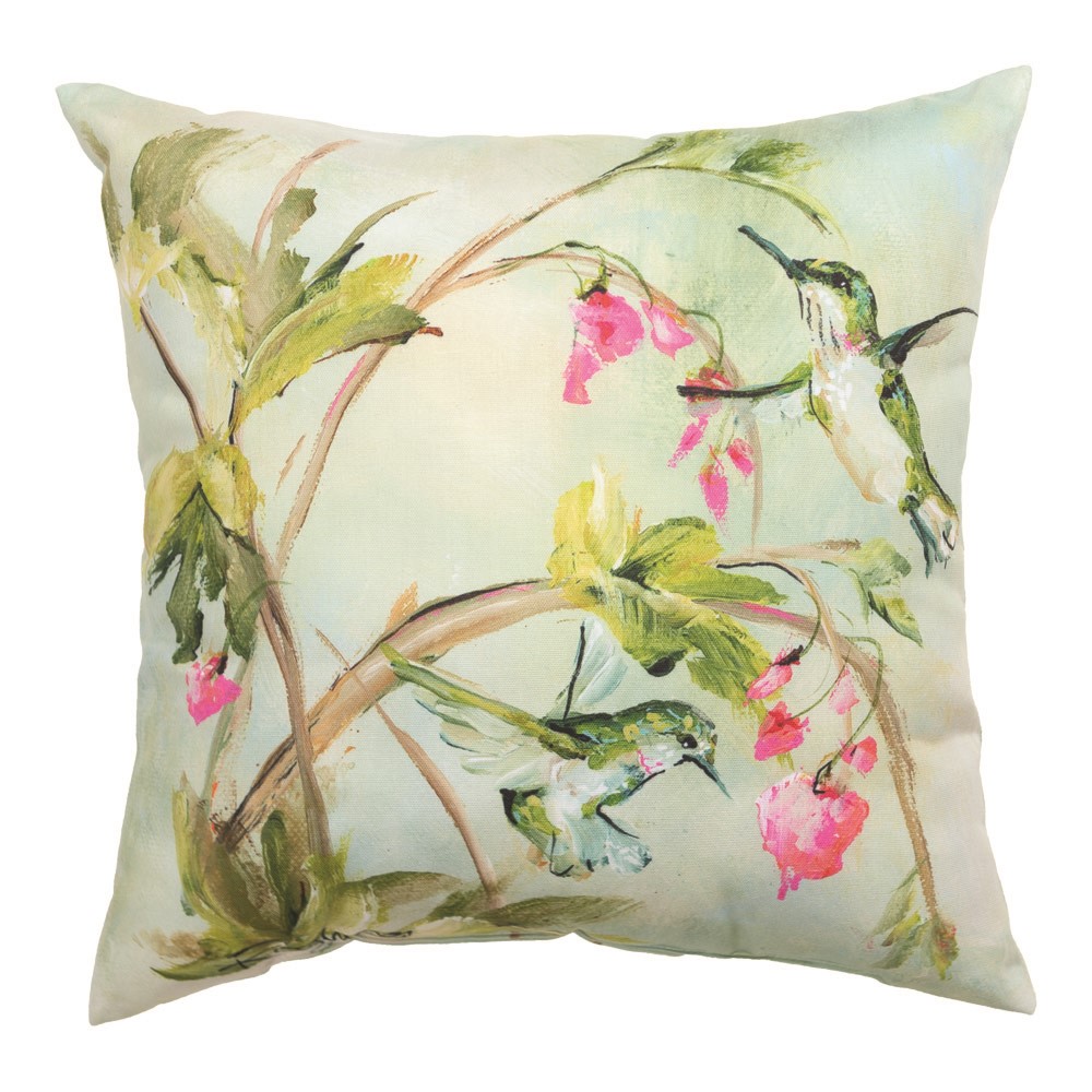 Hummingbirds On Pink Flowers Climaweave Pillow 18" x 18" (Set of 2)