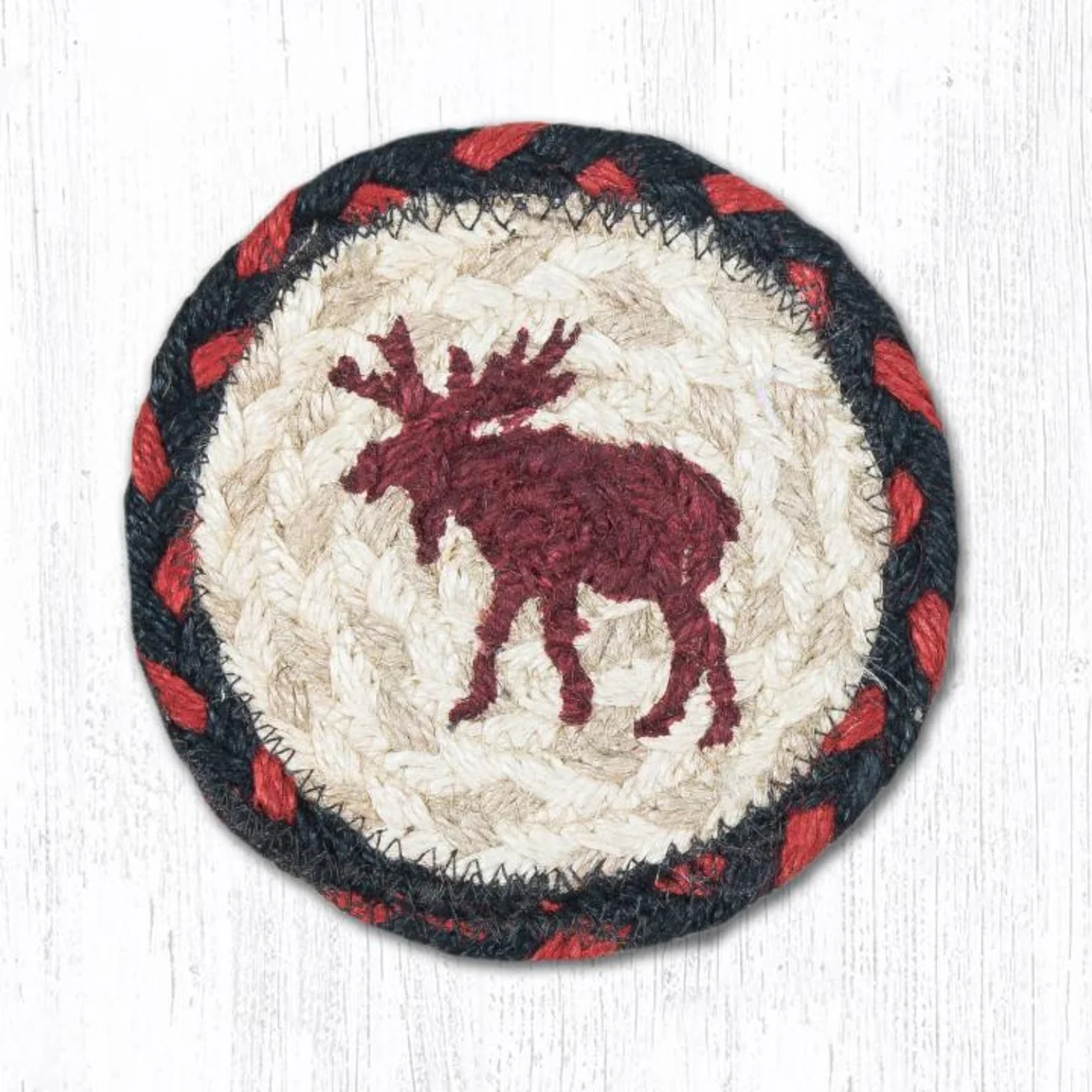 Round Hand Stenciled Coaster with Moose Design (Pack of 2)