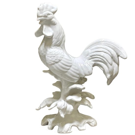 Authentic Italian Ceramic White Rooster Sculpture II