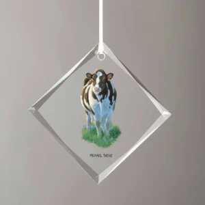 Bossie N Bluebells Cows - Tear Drop Glass Ornament