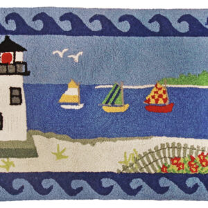 Nantucket Lighthouse and Beach Hand Hooked Wool Rug