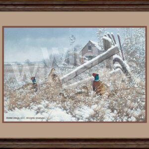 Framed Hunkered Down - Pheasants - 16" x 24" Limited Edition Paper