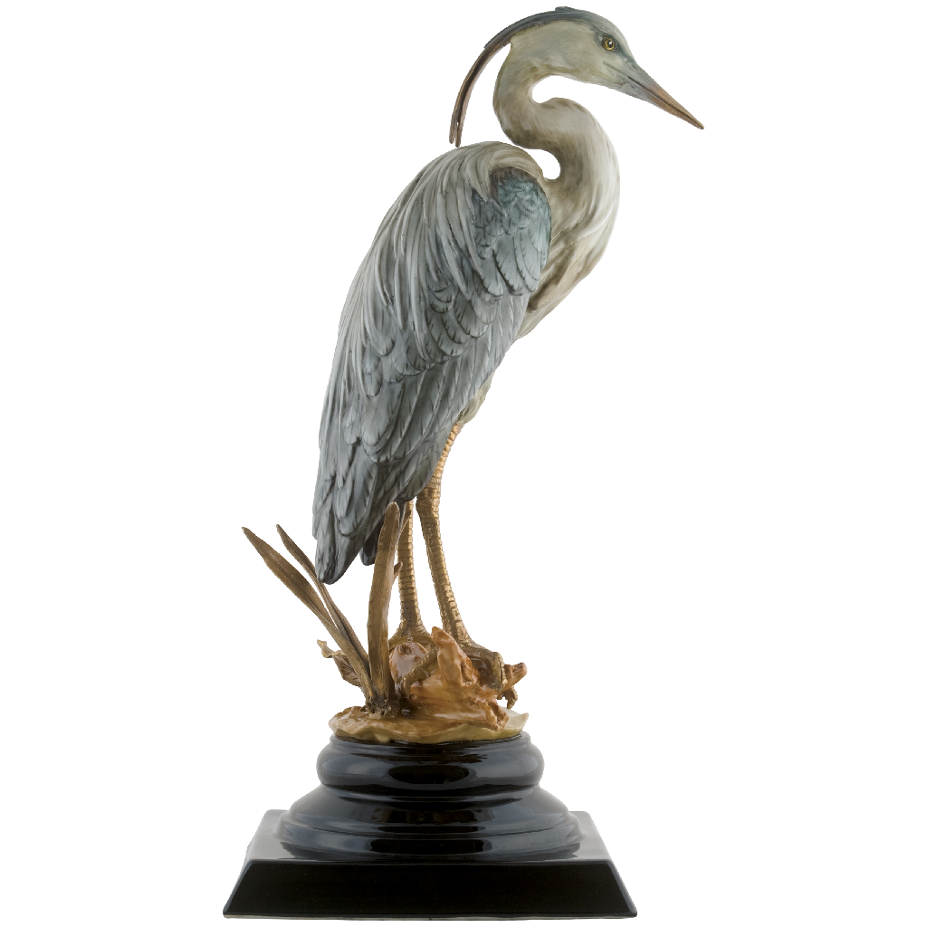 Porcelain Great Blue Heron Figurine with Bronze Ormolu