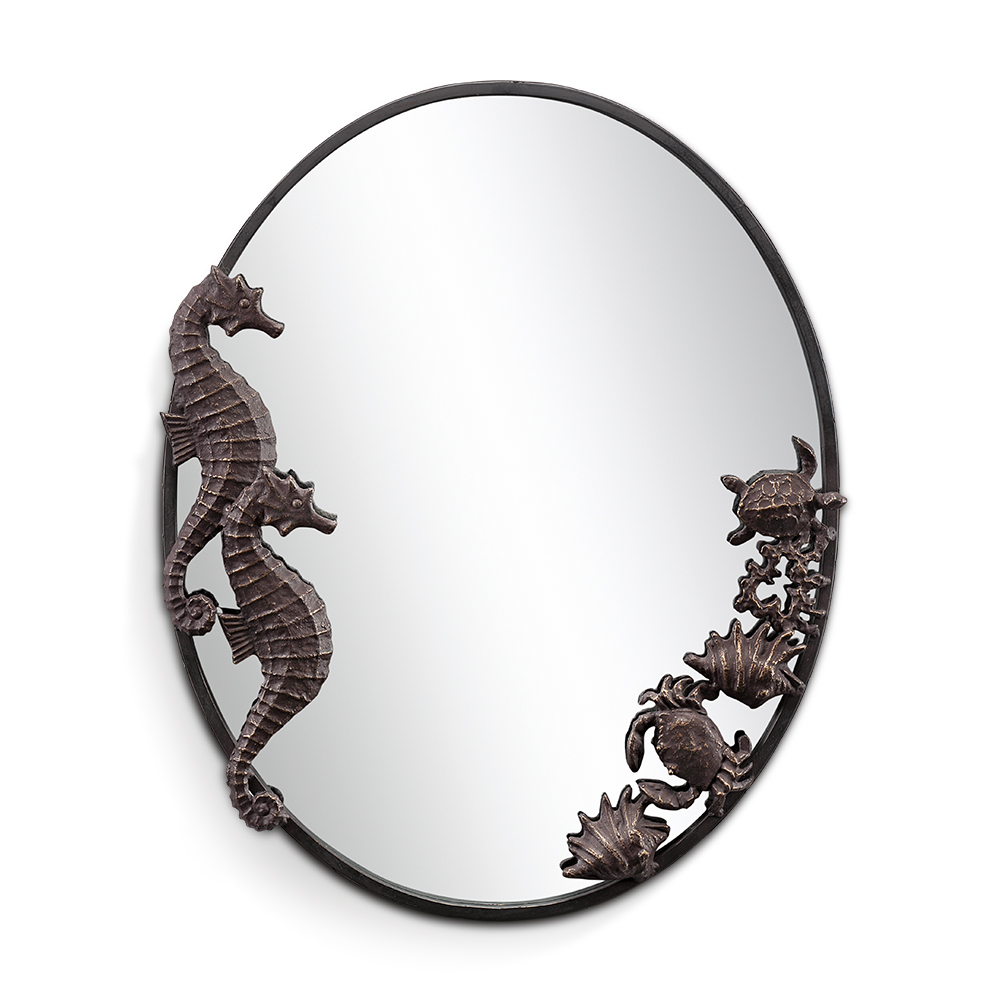 Cast Iron Seahorses and Sea Life Oval Mirror
