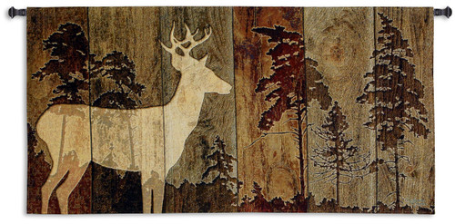 Woodburn Lodge - Rustic Silhouetted Cabin Decor – Woven Tapestry Wall Art Hanging