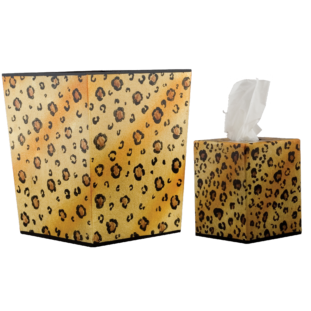 Leopard Print Trash Can and Tissue Box