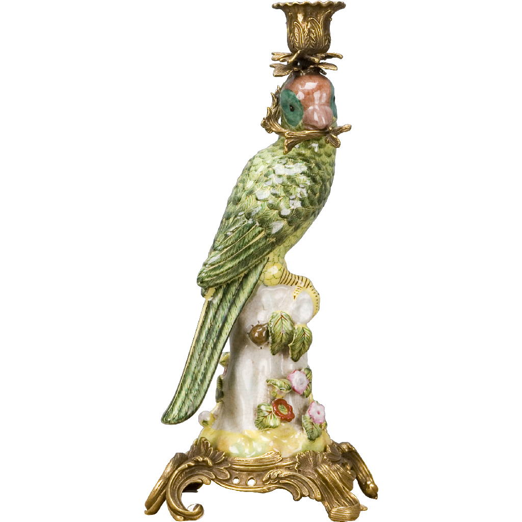 Porcelain Golden Parrot Candle Holder with Bronze Ormolu II