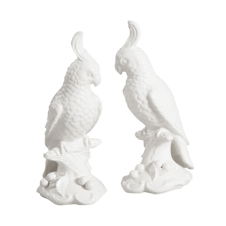 Pair of White Ceramic Cockatoo Figurines