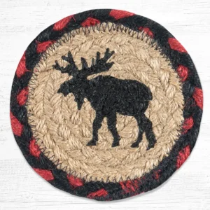Round Hand Stenciled Coaster with Black Moose Design (Pack of 2)