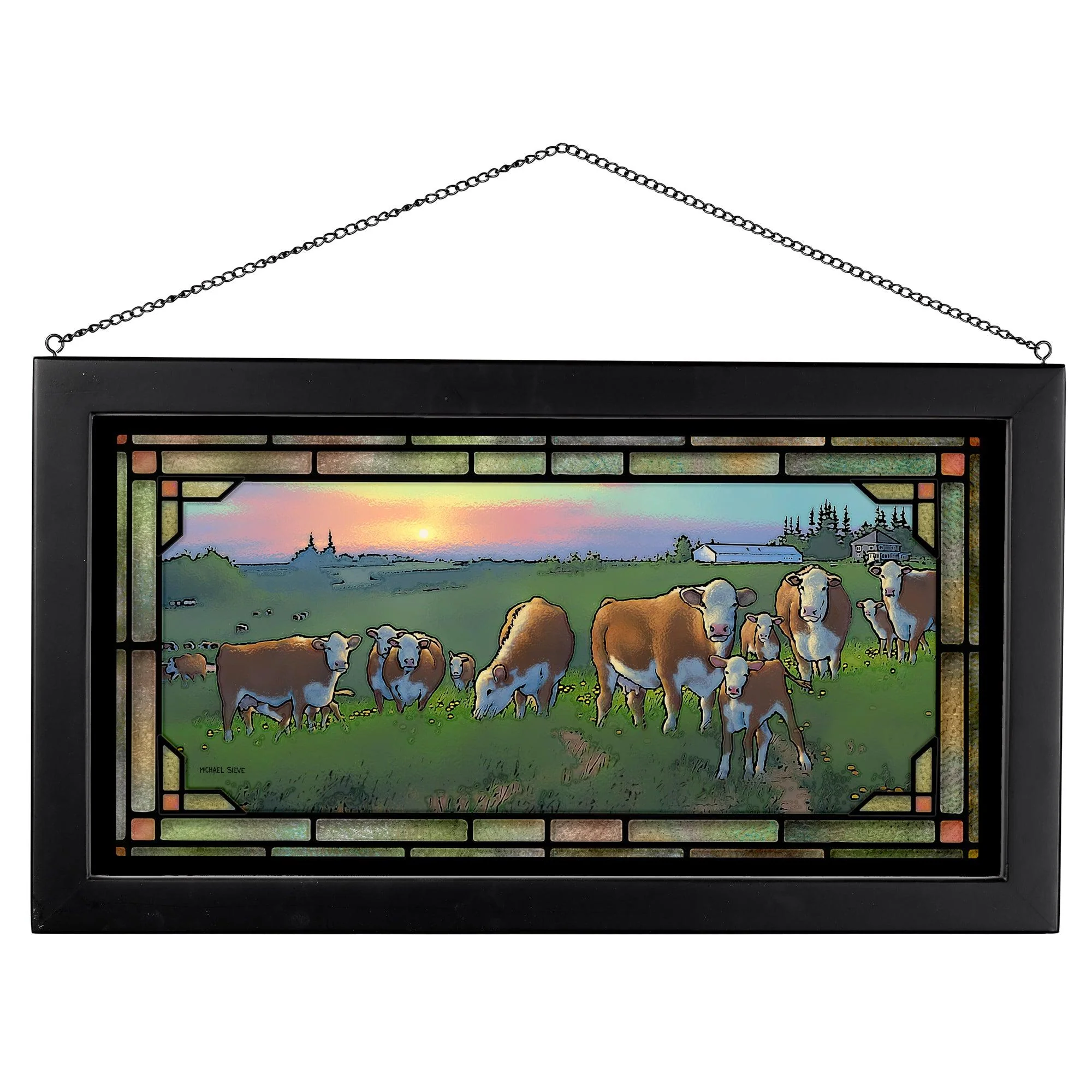 Hereford Cows - 13" x 23" Stained Glass Art