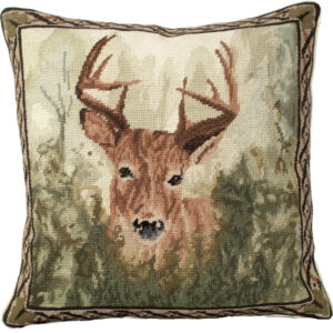 Realistic Deer Needlepoint Down Throw Pillow – Stag in the Forest