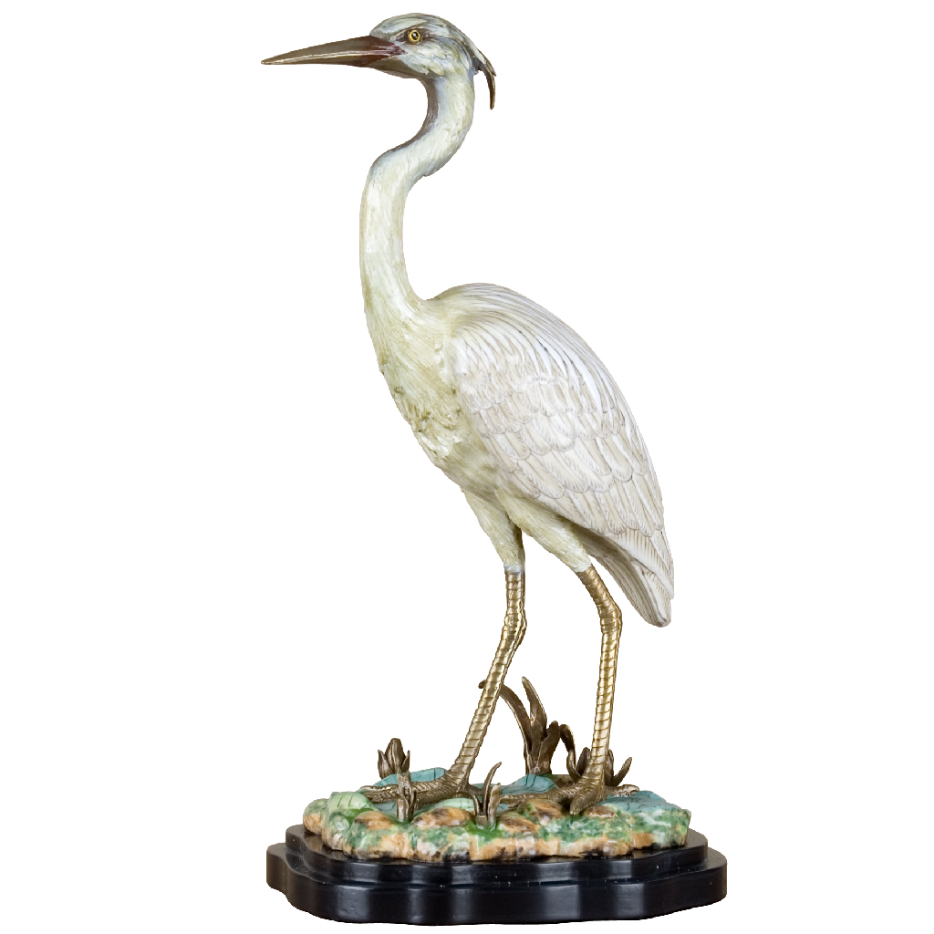 Porcelain White Egret Figurine with Bronze Ormolu