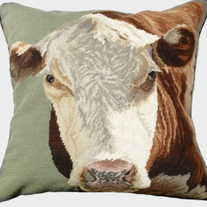 Farm and Ranch Needlepoint Down Throw Pillow – Hereford Cow