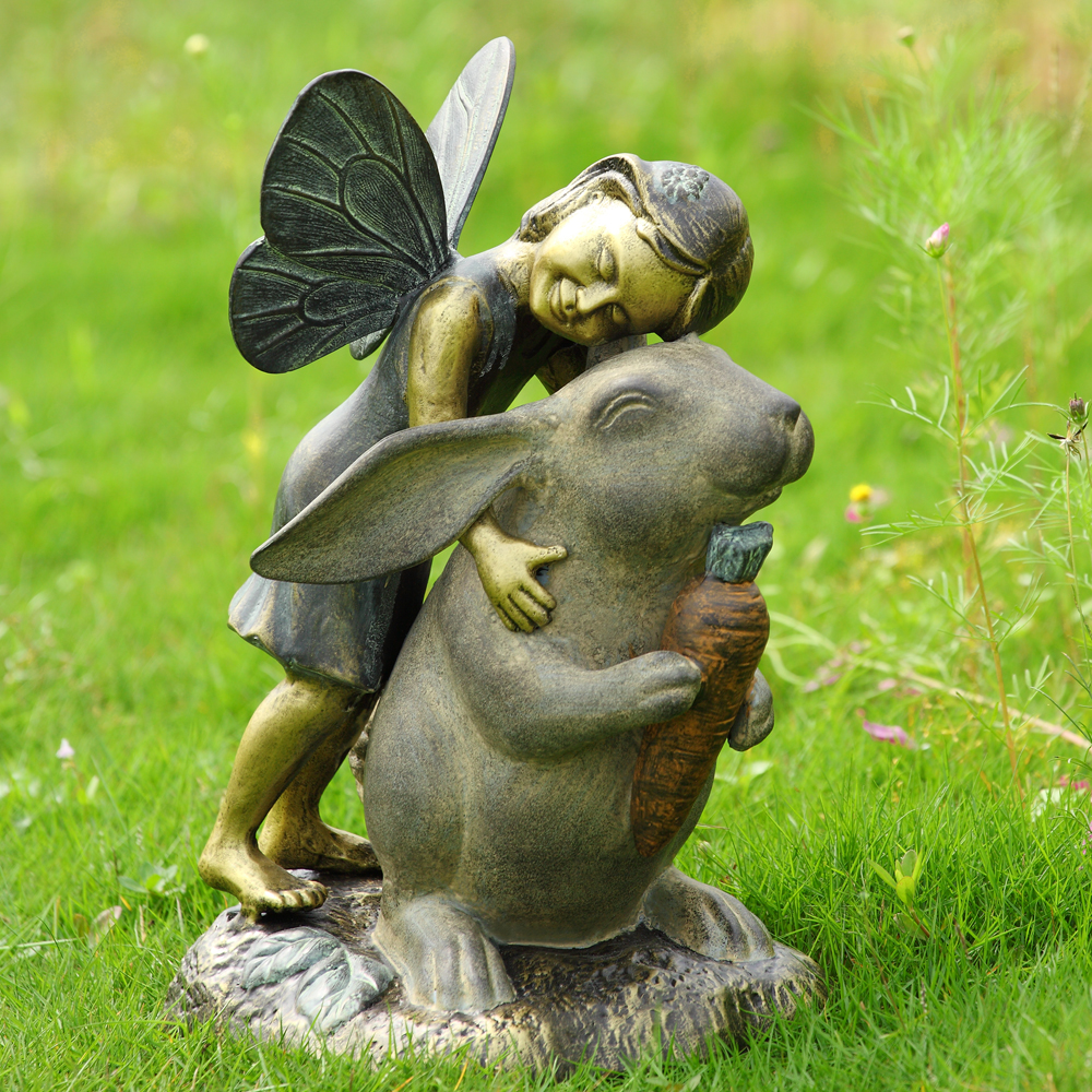 Fairy and Rabbit Garden Sculpture - Happiness