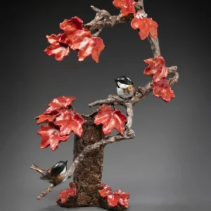 Autumns Embrace Chickadee Sculpture by Mark Hopkins