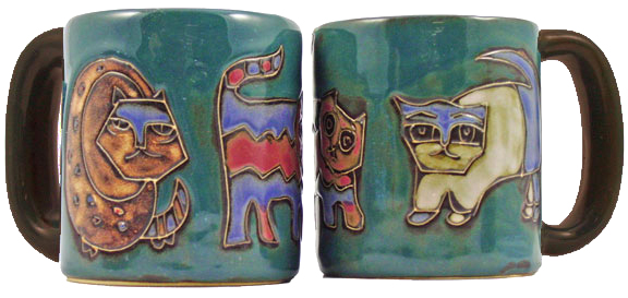 Mara Stoneware 16 Oz. Cats - Green Mugs (Set of 2)