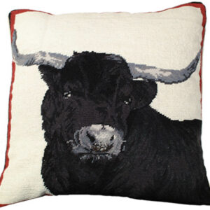 Farm and Ranch Needlepoint Down Throw Pillow – Black Steer