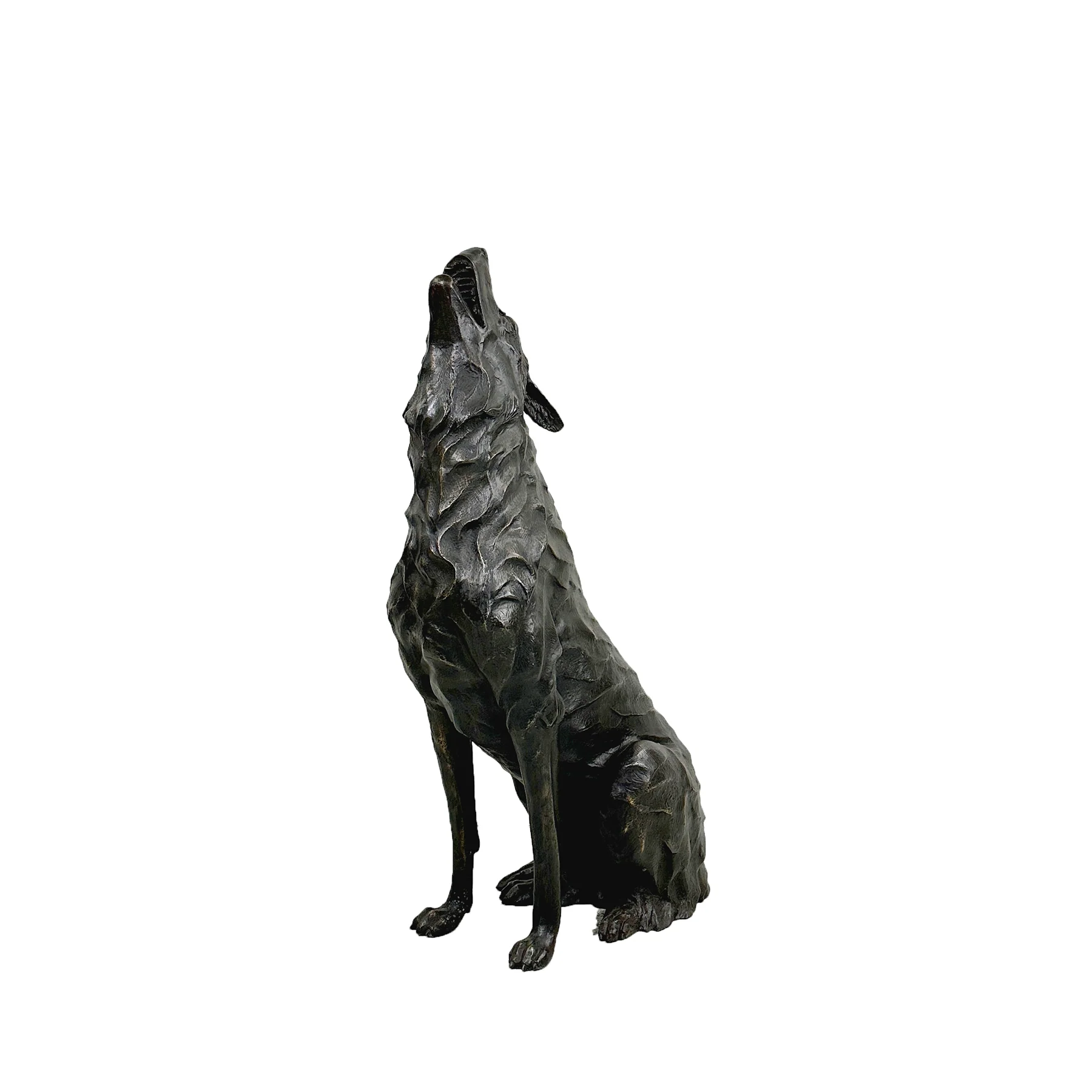 Sitting Wolf Howling Bronze Statue