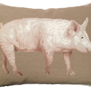 Farm and Ranch Needlepoint Down Throw Pillow – American Yorkshire Pig