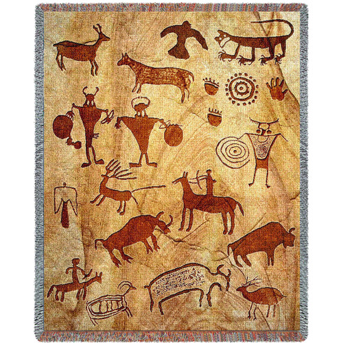 Rock Art of the Ancestors – Southwest Cave Rock Art Cotton Woven Blanket Throw – Made in the USA (72×54)