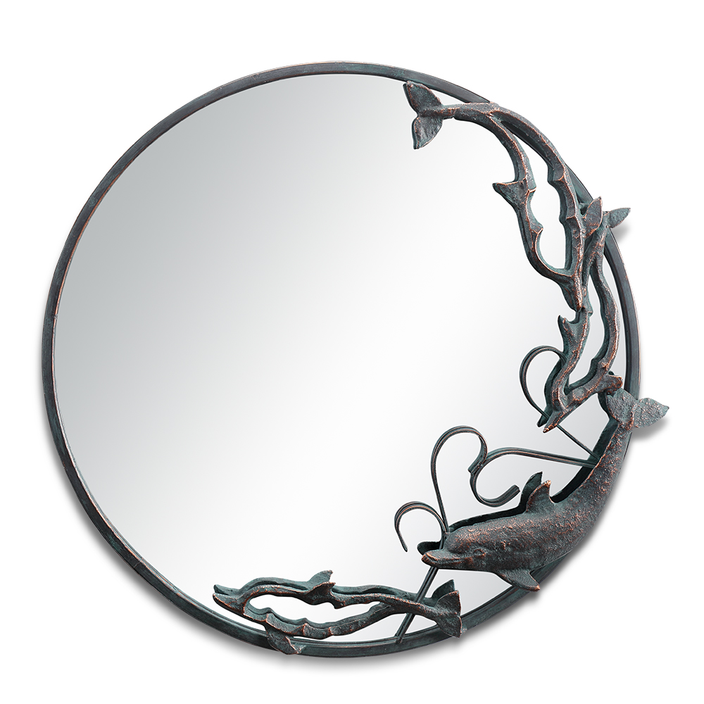 Cast Iron Dolphin Trio Round Mirror