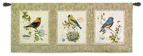 Vintage Colorful Songbirds – Woven Tapestry Wall Art Hanging