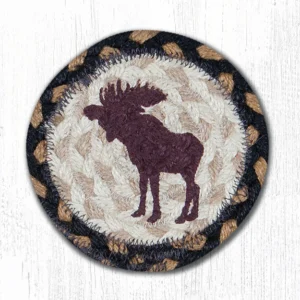 Round Hand Stenciled Coaster with Bull Moose Design (Pack of 2)