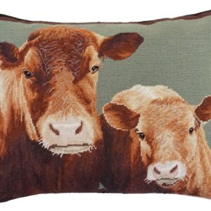 Farm and Ranch Needlepoint Down Throw Pillow – Cow and Calf