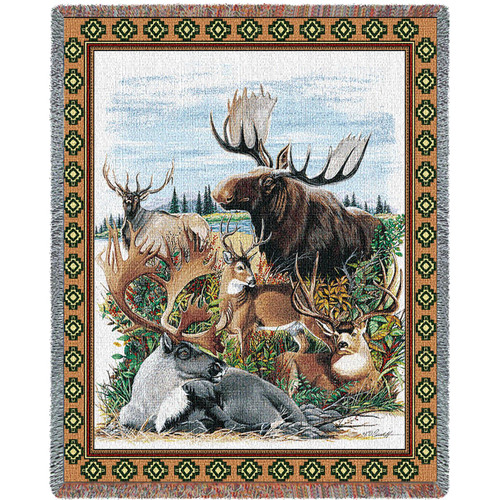 Antlered Animals Cotton Woven Blanket Throw – Made in the USA (72×54)