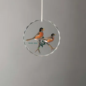 Apple Blossom Time Robins - Round Glass Ornament
